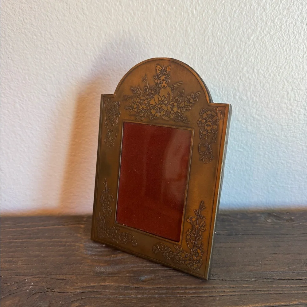 Metal Gold Toned Frame Vintage Floral And Cherub/Fairy Design Made In Greece